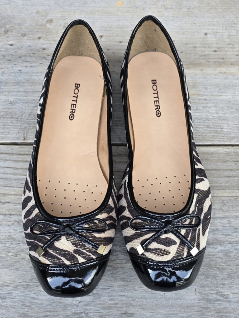 Bottero Y2K Revival Zebra Print Capped Sqaure Toe Comfort Ballet Flats 9M